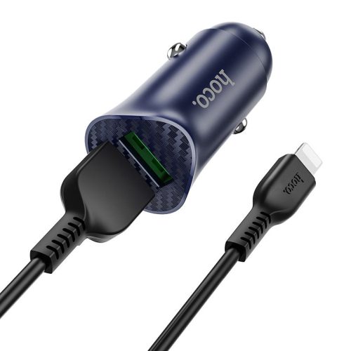 Hoco. Z39 Autós Gyorstöltő Adapter QC3.0 töltő kábellel, Fekete / Lightinig